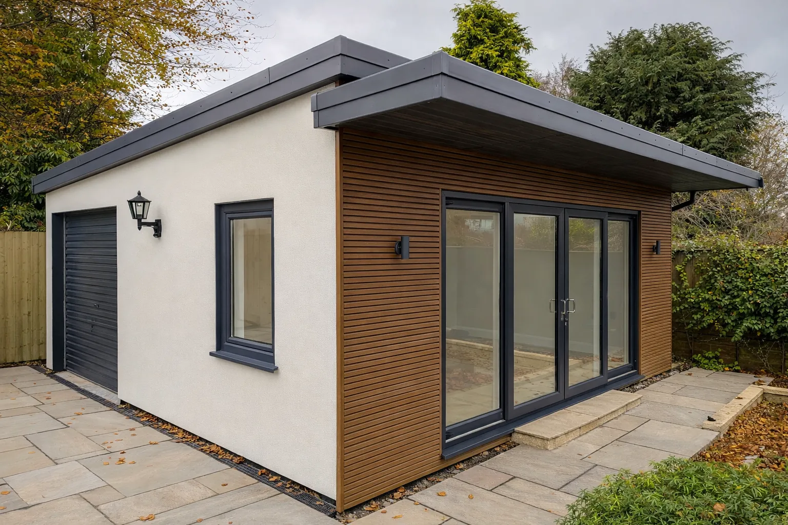 Completed garage conversion exterior with new windows and entrance in Edinburgh