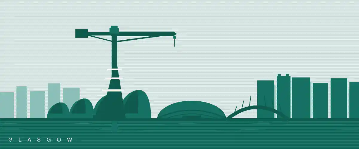 Glasgow skyline featuring the Finnieston Crane, SSE Hydro and River Clyde